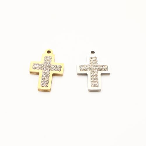 304 Stainless Steel Pendant, Cross, plated, DIY & with rhinestone 