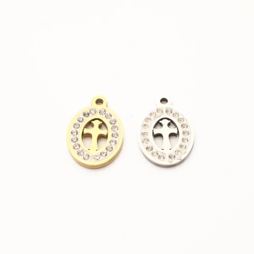 304 Stainless Steel Pendant, Cross, plated, DIY & with rhinestone & hollow 