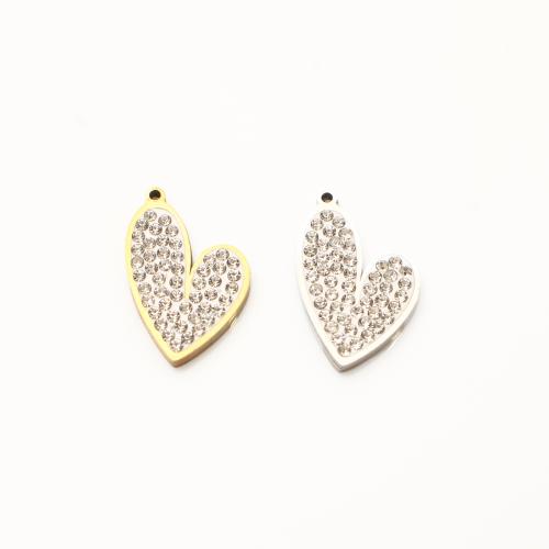 304 Stainless Steel Pendant, Heart, plated, DIY & with rhinestone 