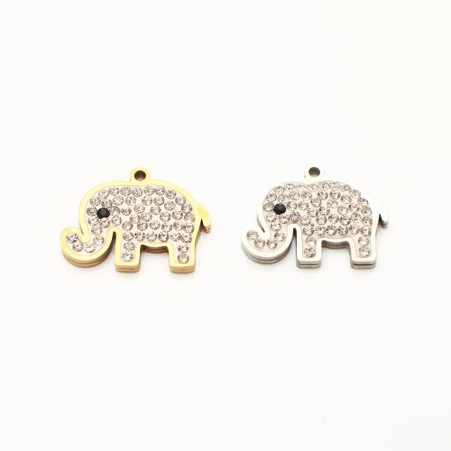 304 Stainless Steel Pendant, Elephant, plated, DIY & with rhinestone 