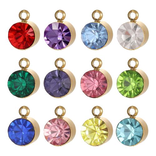 Rhinestone Stainless Steel Pendants, 304 Stainless Steel, Round, gold color plated, DIY & with rhinestone 50mm 