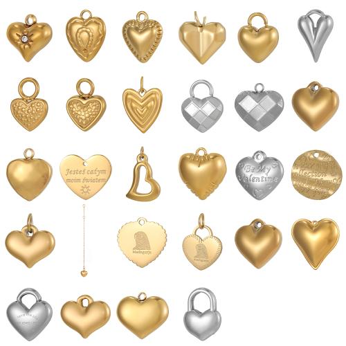 Stainless Steel Heart Pendants, 304 Stainless Steel, plated, DIY & with rhinestone 