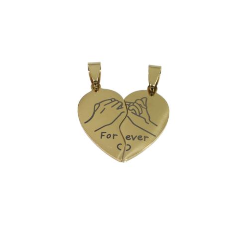 304 Stainless Steel Puzzle Pendant, Heart, gold color plated, DIY & with letter pattern 