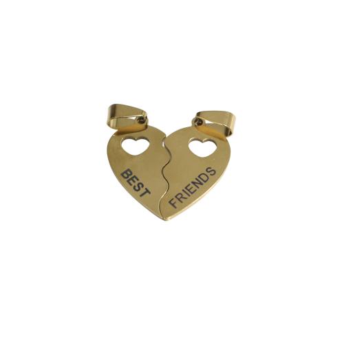 Stainless Steel Heart Pendants, 304 Stainless Steel, gold color plated, DIY & with letter pattern & hollow 