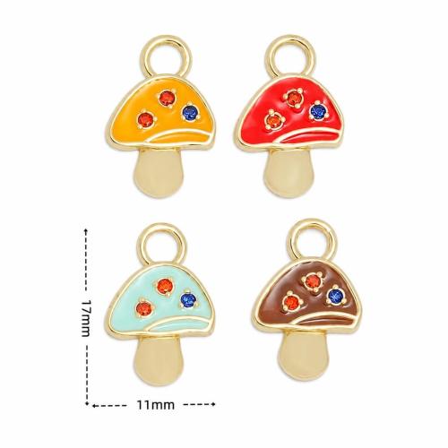 Enamel Brass Pendants, mushroom, gold color plated, DIY & micro pave cubic zirconia 