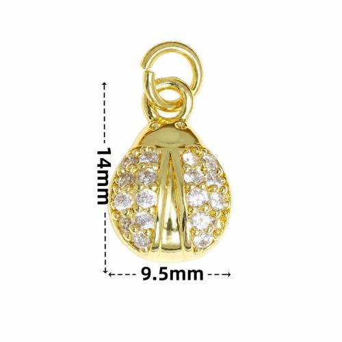 Cubic Zirconia Micro Pave Brass Pendants, Insect, gold color plated, DIY & micro pave cubic zirconia 