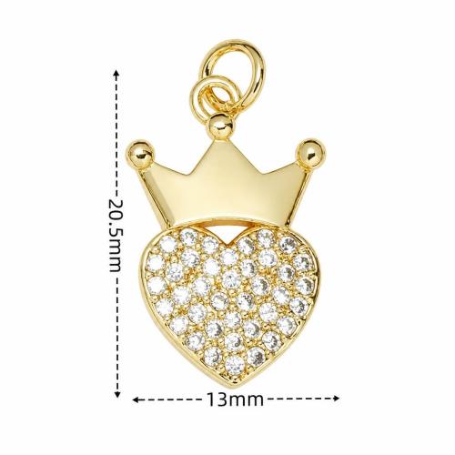 Cubic Zirconia Micro Pave Brass Pendants, with Plastic Pearl, Crown, gold color plated, DIY & micro pave cubic zirconia 