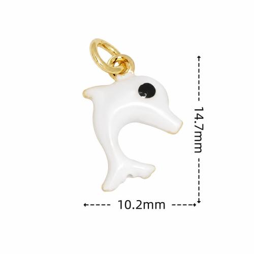 Enamel Brass Pendants, Dolphin, gold color plated, DIY & micro pave cubic zirconia 