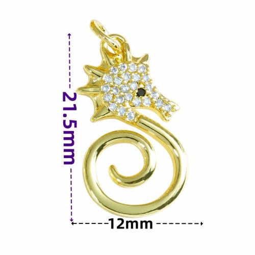 Cubic Zirconia Micro Pave Brass Pendants, Seahorse, gold color plated, DIY & micro pave cubic zirconia & enamel 