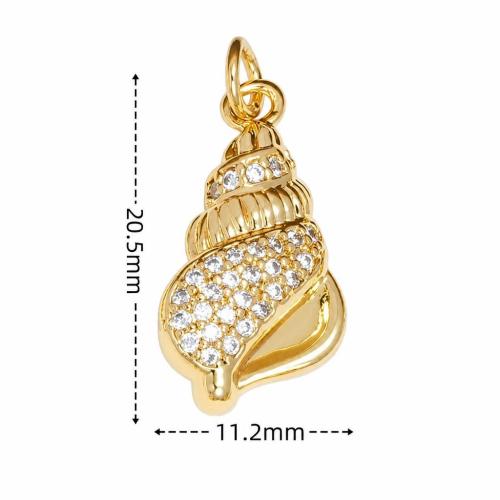 Cubic Zirconia Micro Pave Brass Pendants, Conch, gold color plated, DIY & micro pave cubic zirconia & enamel 