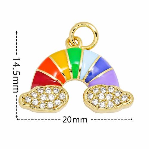 Enamel Brass Pendants, Rainbow, gold color plated, DIY & micro pave cubic zirconia 