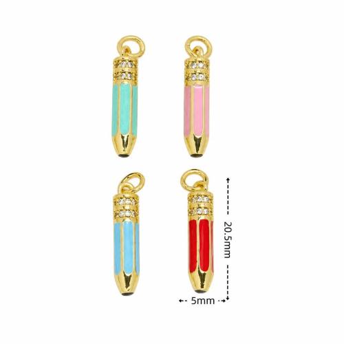 Enamel Brass Pendants, gold color plated, DIY & micro pave cubic zirconia 