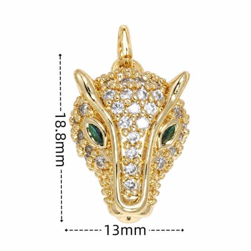 Cubic Zirconia Micro Pave Brass Pendants, Leopard, gold color plated, DIY & micro pave cubic zirconia 