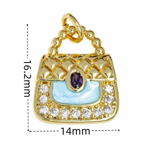 Cubic Zirconia Micro Pave Brass Pendants, Handbag, gold color plated, DIY & micro pave cubic zirconia & enamel 