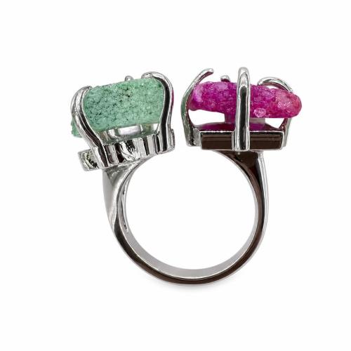 alliage de zinc Cuff Bague, avec Agate, Placage, bijoux de mode & unisexe, Couleur aléatoire Vendu par PC[