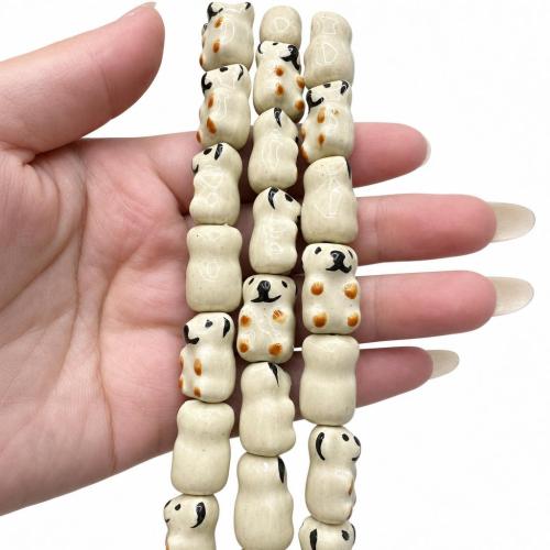 Porcelain Animal Beads, Bear, hand drawing, DIY 