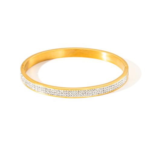 Stainless Steel Bangles, 304 Stainless Steel, 18K gold plated & for woman & with rhinestone 