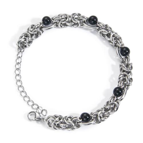 Titanium Steel Bracelet, with Black Agate, fashion jewelry & for man, original color Approx 9.06 Inch 