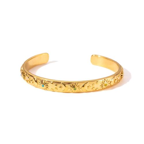Stainless Steel Cuff Bangles, 304 Stainless Steel, Vacuum Ion Plating, for woman & with rhinestone Inner Approx 60mm 