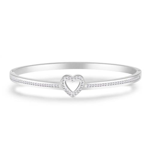 Stainless Steel Bangles, 304 Stainless Steel, Heart, plated, for woman & with rhinestone & hollow Inner Approx 60mm 