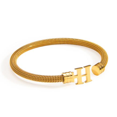 Titanium Steel Bangle, Alphabet Letter, gold color plated, Unisex Inner Approx 63mm 