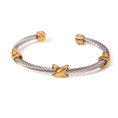 Titanium Steel Bangle, with Plastic Pearl, plated, Unisex & with rhinestone, Inner Approx 60mm 