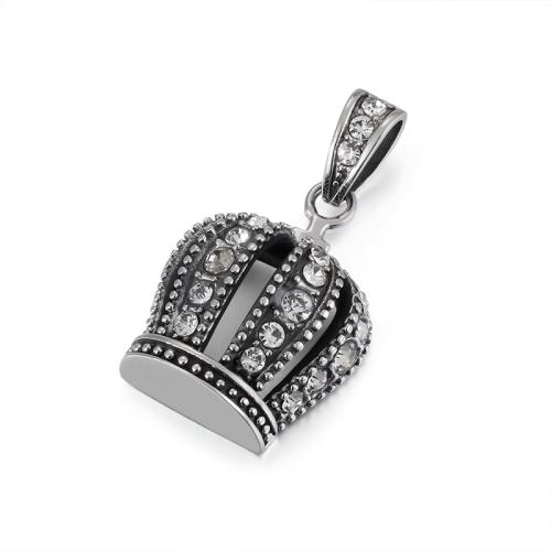 Titanium Steel Pendants, Crown, vintage & DIY & with rhinestone, original color 