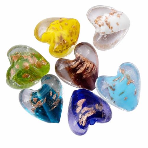 Perles de Murano sable d'or, chalumeau, coeur, fait à la main, couleurs mélangées Environ 2mm Vendu par lot