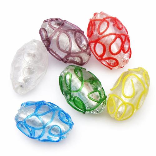 Perles murano feuille d'argent, chalumeau, ovale, couleurs mélangées Environ 1.5mm Vendu par sac