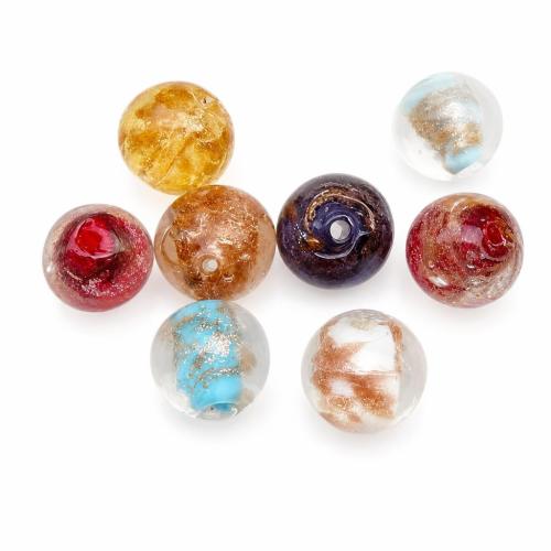 Perles de Murano sable d'or, chalumeau, Rond, fait à la main, couleurs mélangées, 12mm Environ 2mm Vendu par lot