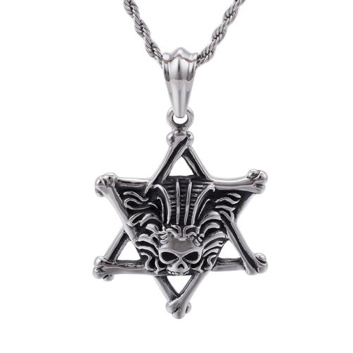 Titanium Steel Pendants, Hexagram, vintage & DIY & with skull pattern, original color 