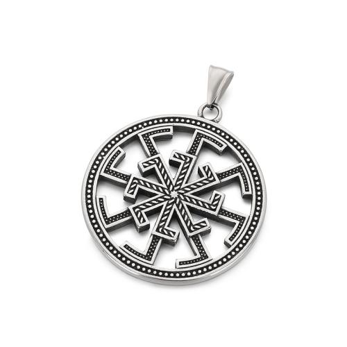 Titanium Steel Pendants, Flat Round, vintage & DIY & hollow, original color 