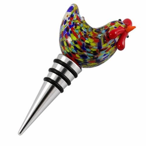 Lampwork Bottle Stopper, with Zinc Alloy, Chicken 