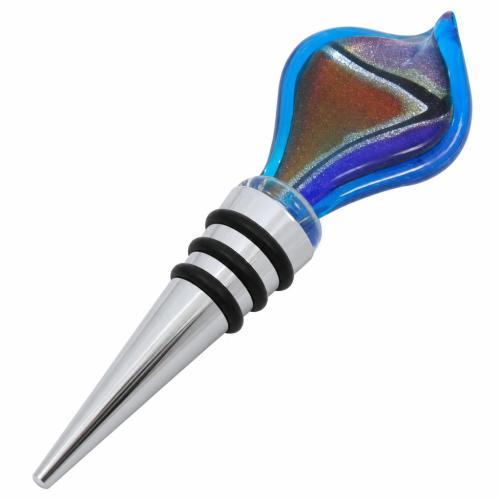 Lampwork Bottle Stopper, Twist, silver foil 