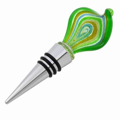 Lampwork Bottle Stopper, Twist, silver foil 