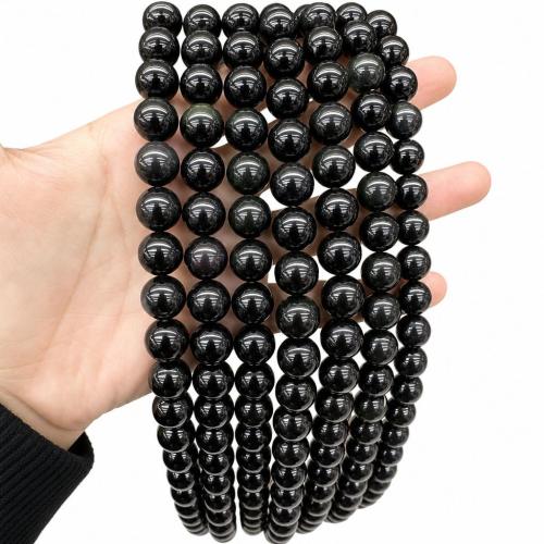 Black Obsidian Beads, Round, DIY rainbow colors Approx 38 cm 