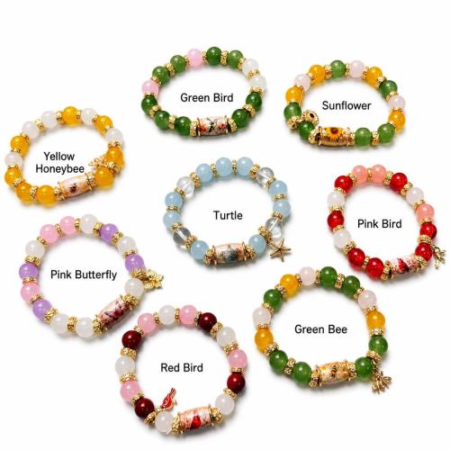 ABS Plastic Bracelet, with Elastic Thread & Zinc Alloy, fashion jewelry & elastic & for woman ABS beads size 10mm Approx 16-28 cm [