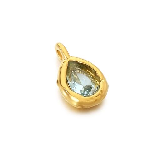 Rhinestone Stainless Steel Pendants, 304 Stainless Steel, Teardrop, gold color plated, DIY & with rhinestone 