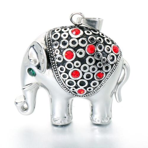 Stainless Steel Animal Pendants, 304 Stainless Steel, Elephant, vintage & DIY & with rhinestone, original color 