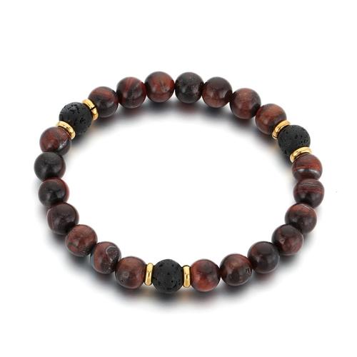 oeil de tigre bracelet, avec fil élastique & lave volcanique, Rond, fait à la main, bijoux de mode & unisexe, plus de couleurs à choisir Environ 7 pouce, Vendu par PC[