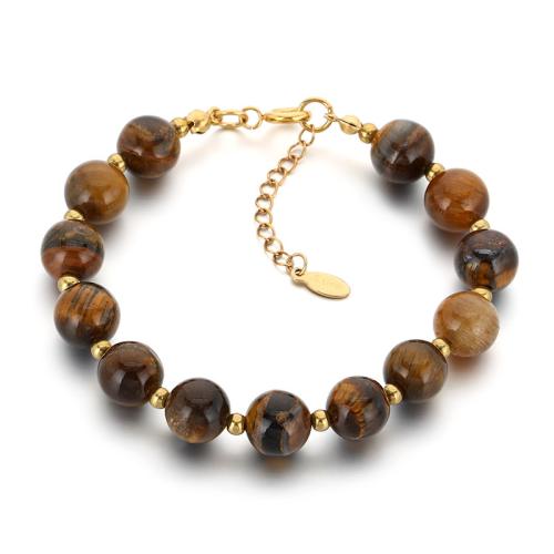 oeil de tigre bracelet, avec Acier inoxydable 304, Rond, fait à la main, bijoux de mode & unisexe, plus de couleurs à choisir Environ 20 cm, Vendu par PC[