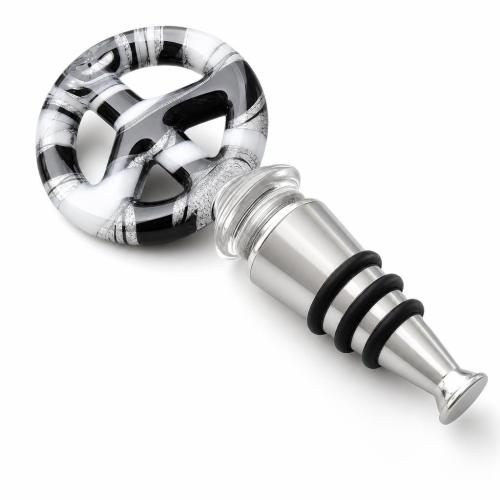 Lampwork Bottle Stopper, with Zinc Alloy, Flat Round, silver foil 