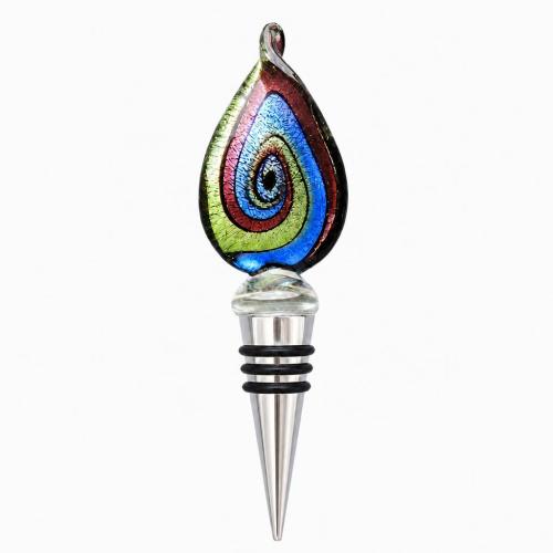 Lampwork Bottle Stopper, with Zinc Alloy, Teardrop, silver foil [
