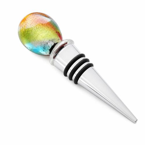 Lampwork Bottle Stopper, with Zinc Alloy, Oval, silver foil 