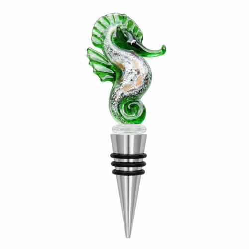 Lampwork Bottle Stopper, with Zinc Alloy, Seahorse, silver foil 