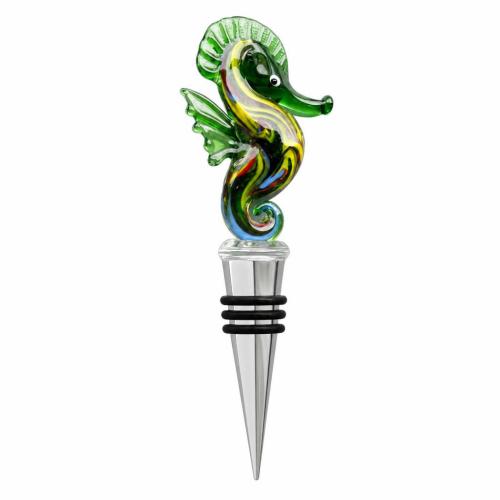 Lampwork Bottle Stopper, with Zinc Alloy, Seahorse 