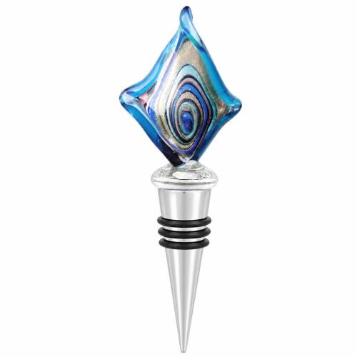 Murano Flasche Stöpsel, Lampwork, mit Zinklegierung, Twist, Silberfolie, keine, 130x50x7mm, verkauft von PC
