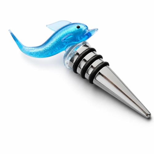 Lampwork Bottle Stopper, with Zinc Alloy, Dolphin, silver foil 