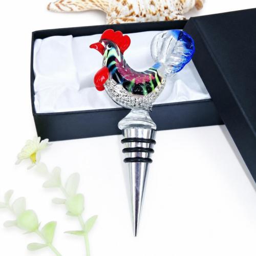 Lampwork Bottle Stopper, with Zinc Alloy, Chicken, 113mm 