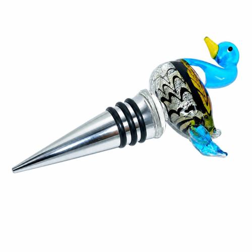 Murano Flasche Stöpsel, Lampwork, mit Zinklegierung, Ente, 123mm, verkauft von PC